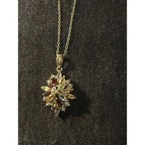 Vintage Sterling Silver Gold Vermeil Gemstone Fruit Salad Necklace Pendant #404